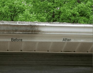 brfore and after picture of cleaned outside of gutter