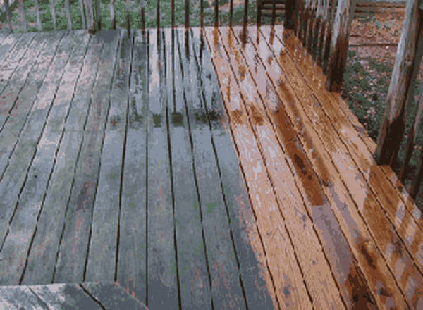 wood deck before and after pressure wash